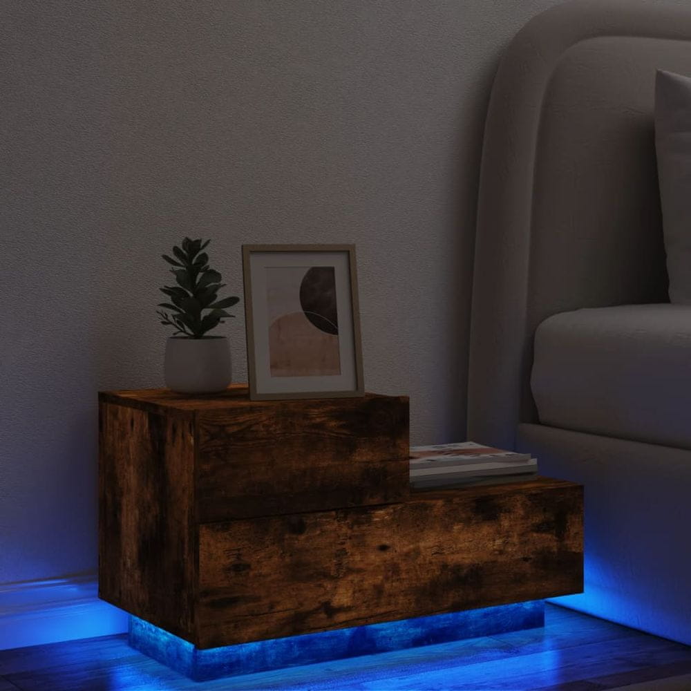 Petromila vidaXL Nočný stolík s LED svetlami dymový dub 70x36x40,5 cm